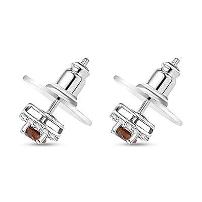 Premium Jenipapo Andalusite and White Zircon 0.85 ctw Halo Earrings in Rhodium Over Sterling Silver
