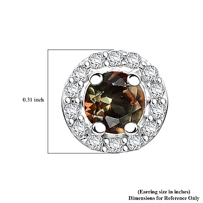 Premium Jenipapo Andalusite and White Zircon 0.85 ctw Halo Earrings in Rhodium Over Sterling Silver