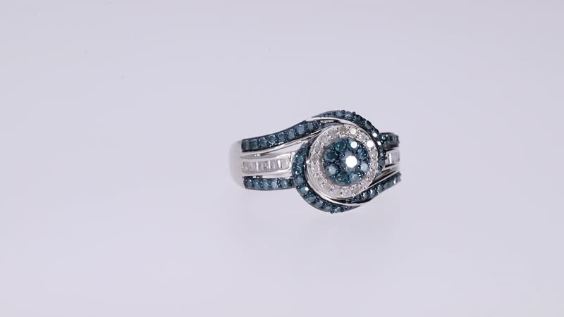 Doorbuster Blue Diamond (IR), Diamond Eternal Orbit Ring in Platinum Over Sterling Silver (Size 10.0) 1.00 ctw