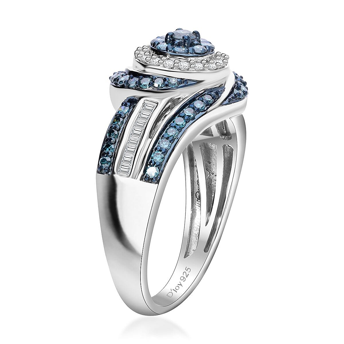 Blue and White Diamond 1.00 ctw Eternal Orbit Ring in Platinum Over Sterling Silver (Size 9.0) image number 2