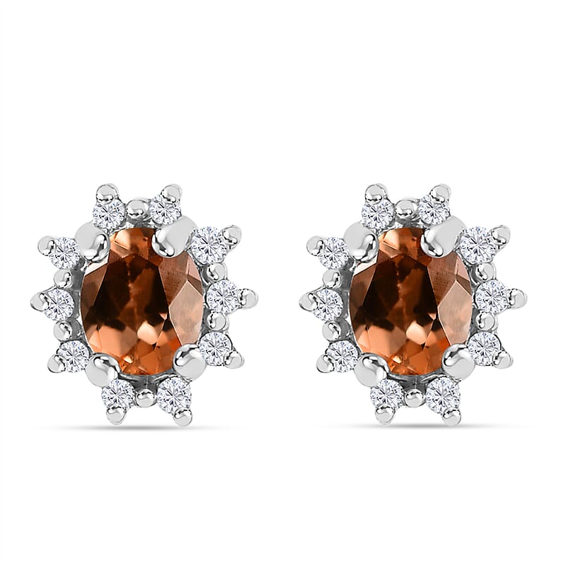 Jenipapo Andalusite and White Zircon 0.85 ctw Sunburst Earrings in Rhodium Over Sterling Silver