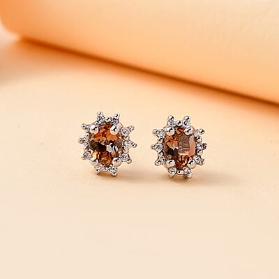 Jenipapo Andalusite and White Zircon 0.85 ctw Sunburst Earrings in Rhodium Over Sterling Silver