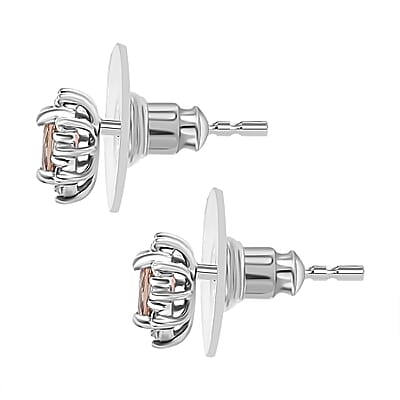Jenipapo Andalusite and White Zircon 0.85 ctw Sunburst Earrings in Rhodium Over Sterling Silver