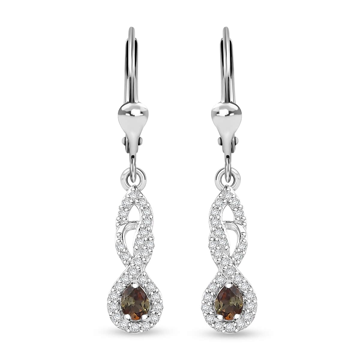 AAA Jenipapo Andalusite and White Zircon 0.60 ctw Dangle Earrings in Rhodium Over Sterling Silver image number 0