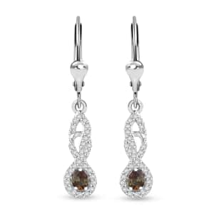 AAA Jenipapo Andalusite and White Zircon 0.60 ctw Dangle Earrings in Rhodium Over Sterling Silver