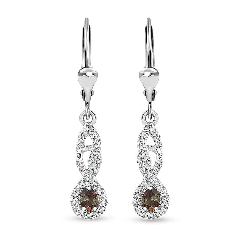 D'Joy AAA Jenipapo Andalusite and White Zircon 0.60 ctw Dangle Earrings in Rhodium Over Sterling Silver