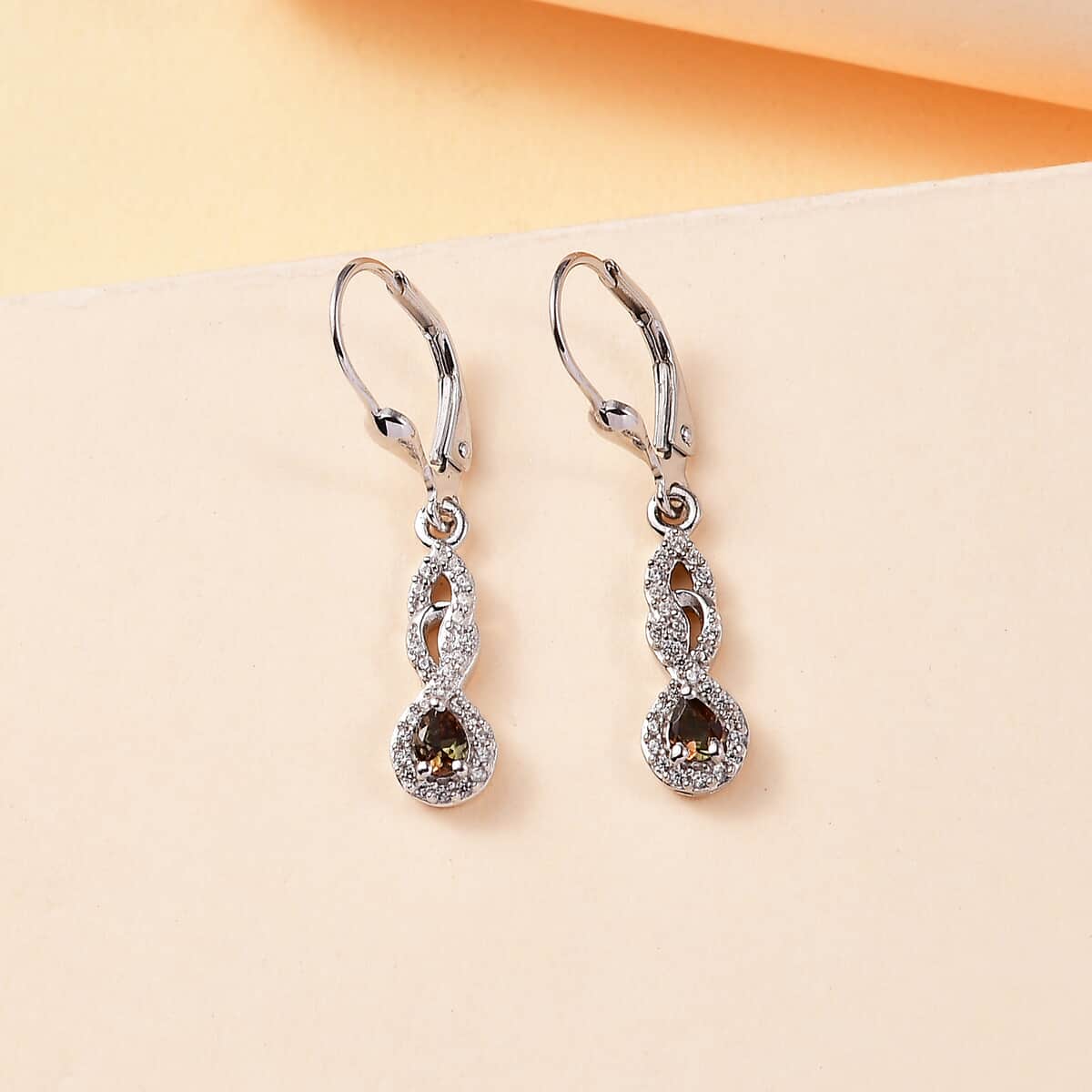 AAA Jenipapo Andalusite and White Zircon 0.60 ctw Dangle Earrings in Rhodium Over Sterling Silver image number 1