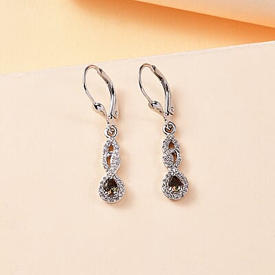 D'Joy AAA Jenipapo Andalusite and White Zircon 0.60 ctw Dangle Earrings in Rhodium Over Sterling Silver