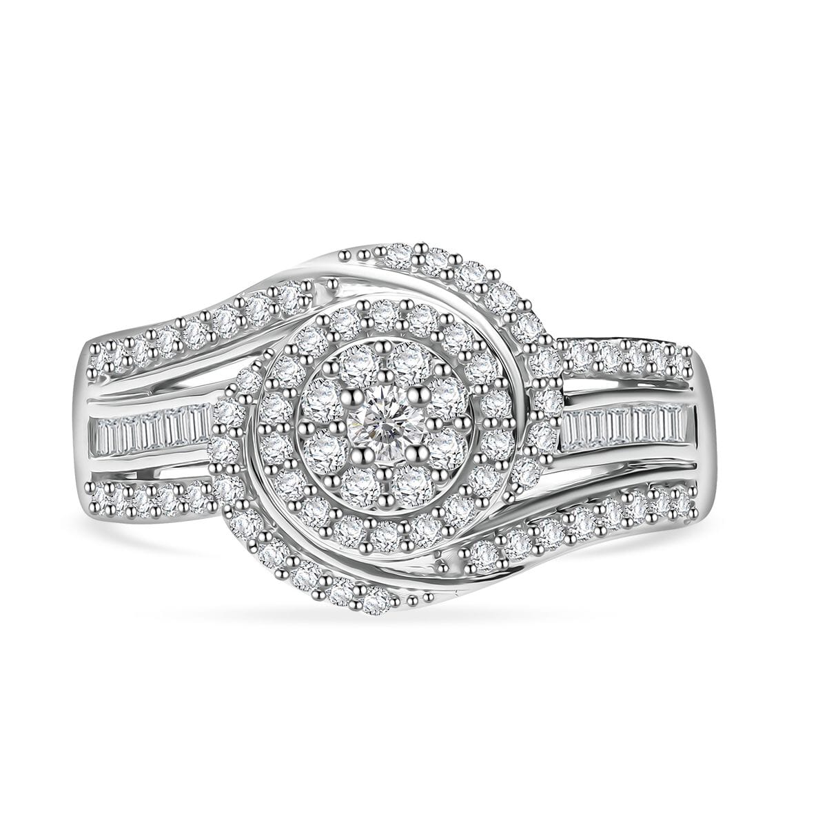 Diamond 1.00 ctw Eternal Orbit Ring in Platinum Over Sterling Silver (Size 10.0) image number 0