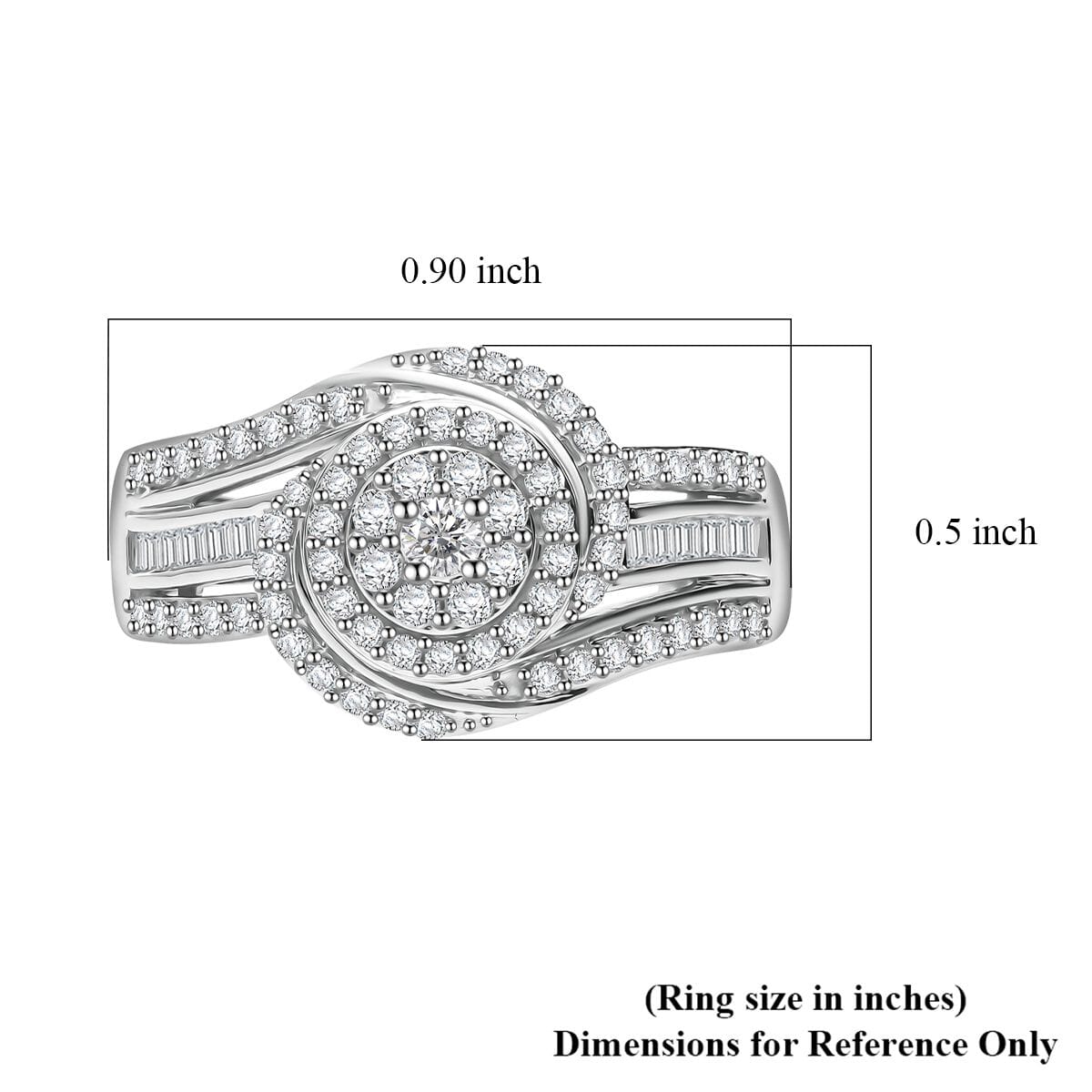 Diamond 1.00 ctw Eternal Orbit Ring in Platinum Over Sterling Silver (Size 10.0) image number 5
