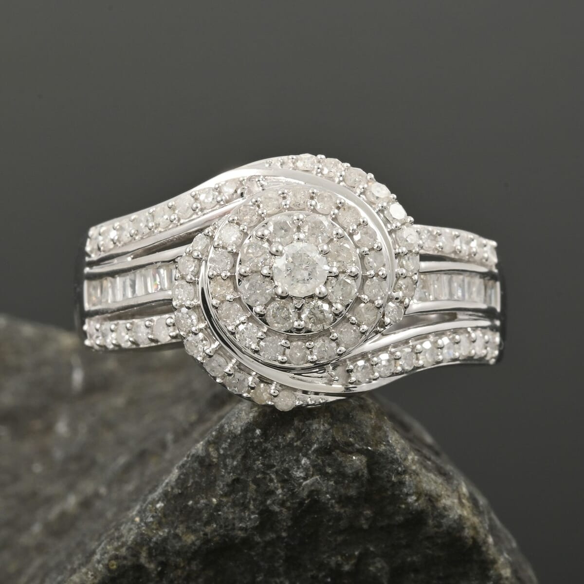 Diamond 1.00 ctw Eternal Orbit Ring in Platinum Over Sterling Silver (Size 7.0) image number 1
