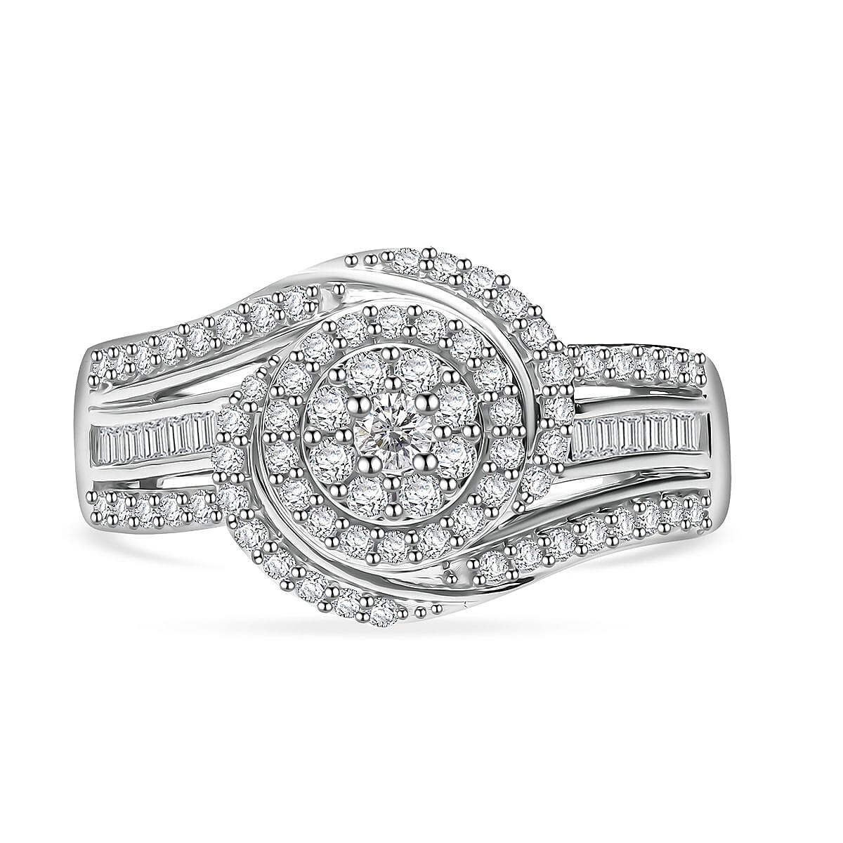 Diamond 1.00 ctw Eternal Orbit Ring in Platinum Over Sterling Silver (Size 9.0) image number 0