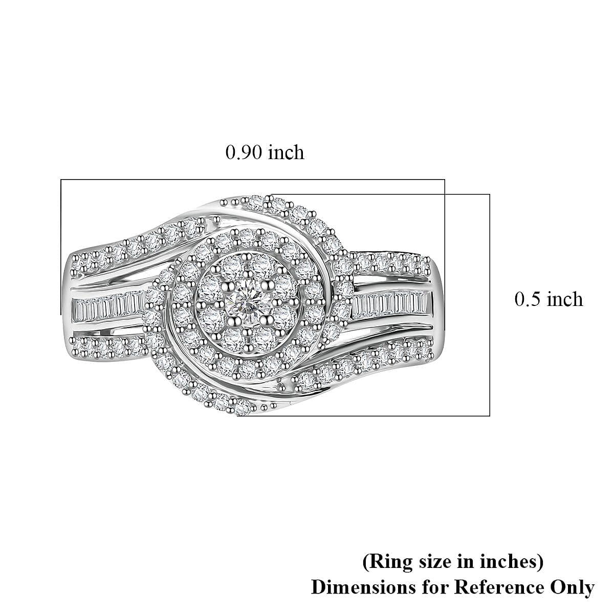 Diamond 1.00 ctw Eternal Orbit Ring in Platinum Over Sterling Silver (Size 9.0) image number 5