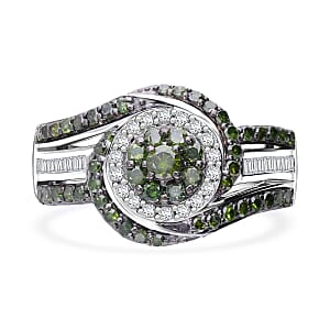 Green and White Diamond 1.00 ctw Eternal Orbit Ring in Platinum Over Sterling Silver (Size 8.0)