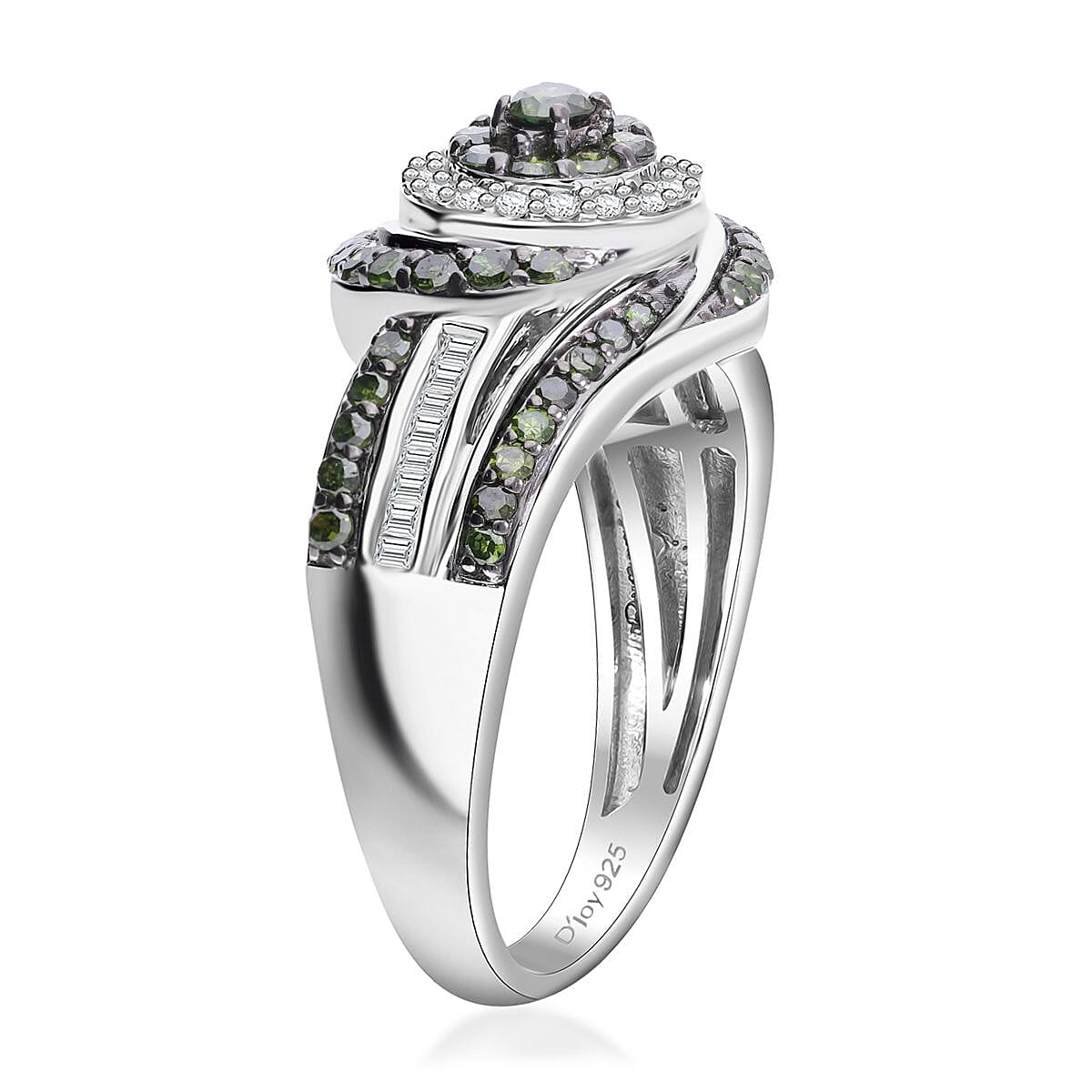 Green and White Diamond 1.00 ctw Eternal Orbit Ring in Platinum Over Sterling Silver (Size 8.0) image number 3