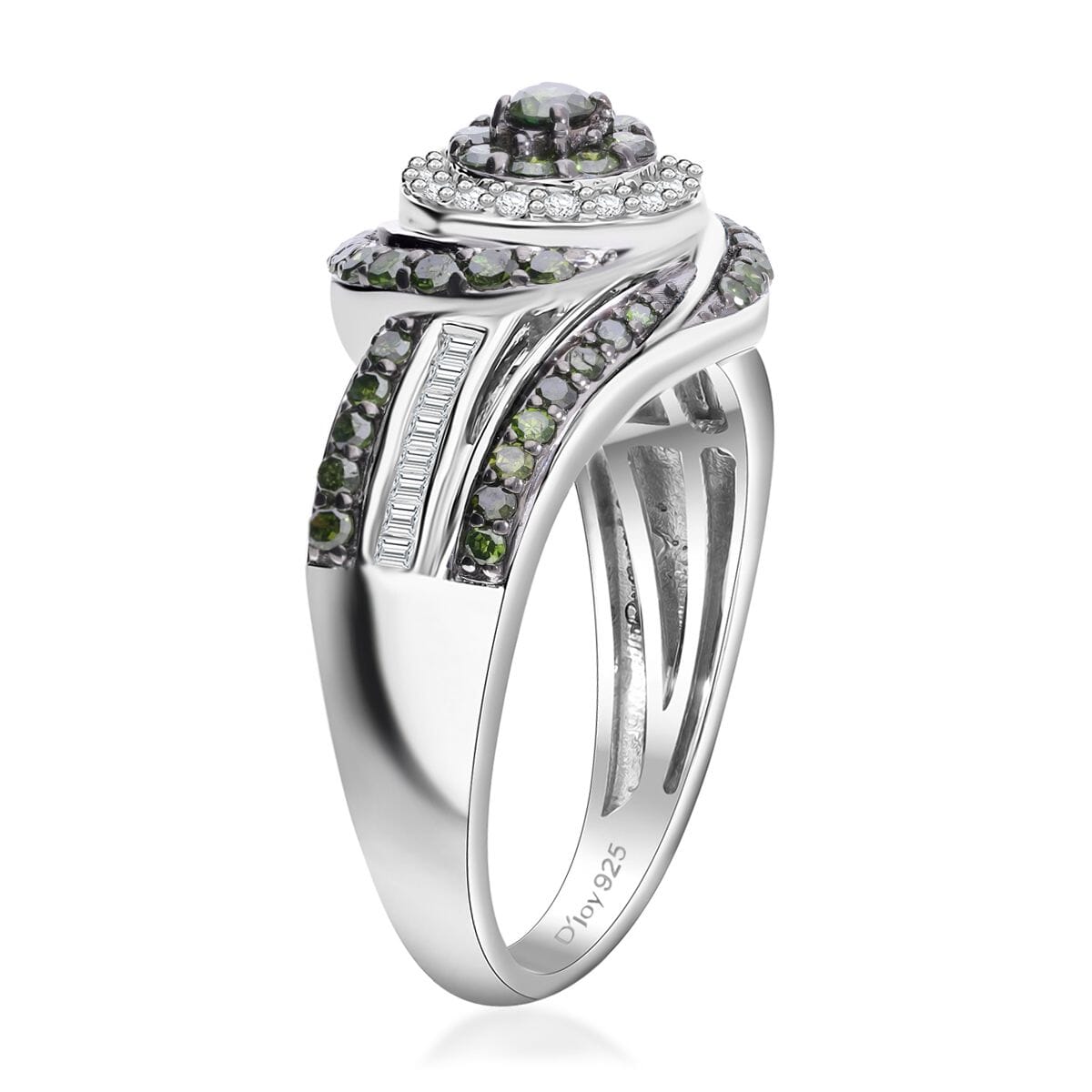 Green and White Diamond 1.00 ctw Eternal Orbit Ring in Platinum Over Sterling Silver (Size 9.0) image number 3