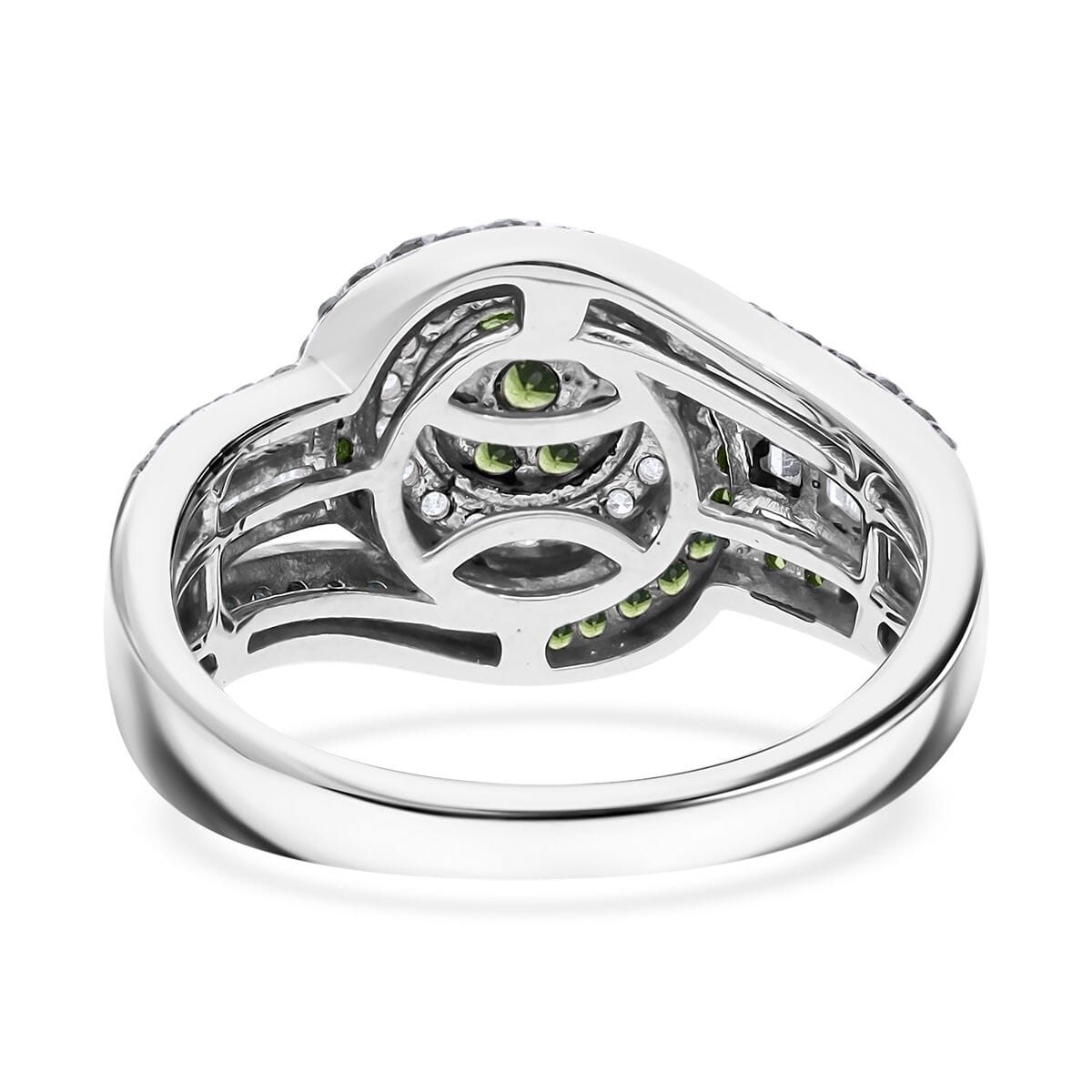 Green and White Diamond 1.00 ctw Eternal Orbit Ring in Platinum Over Sterling Silver (Size 9.0) image number 4