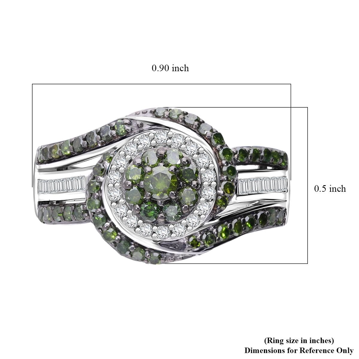 Green and White Diamond 1.00 ctw Eternal Orbit Ring in Platinum Over Sterling Silver (Size 9.0) image number 5