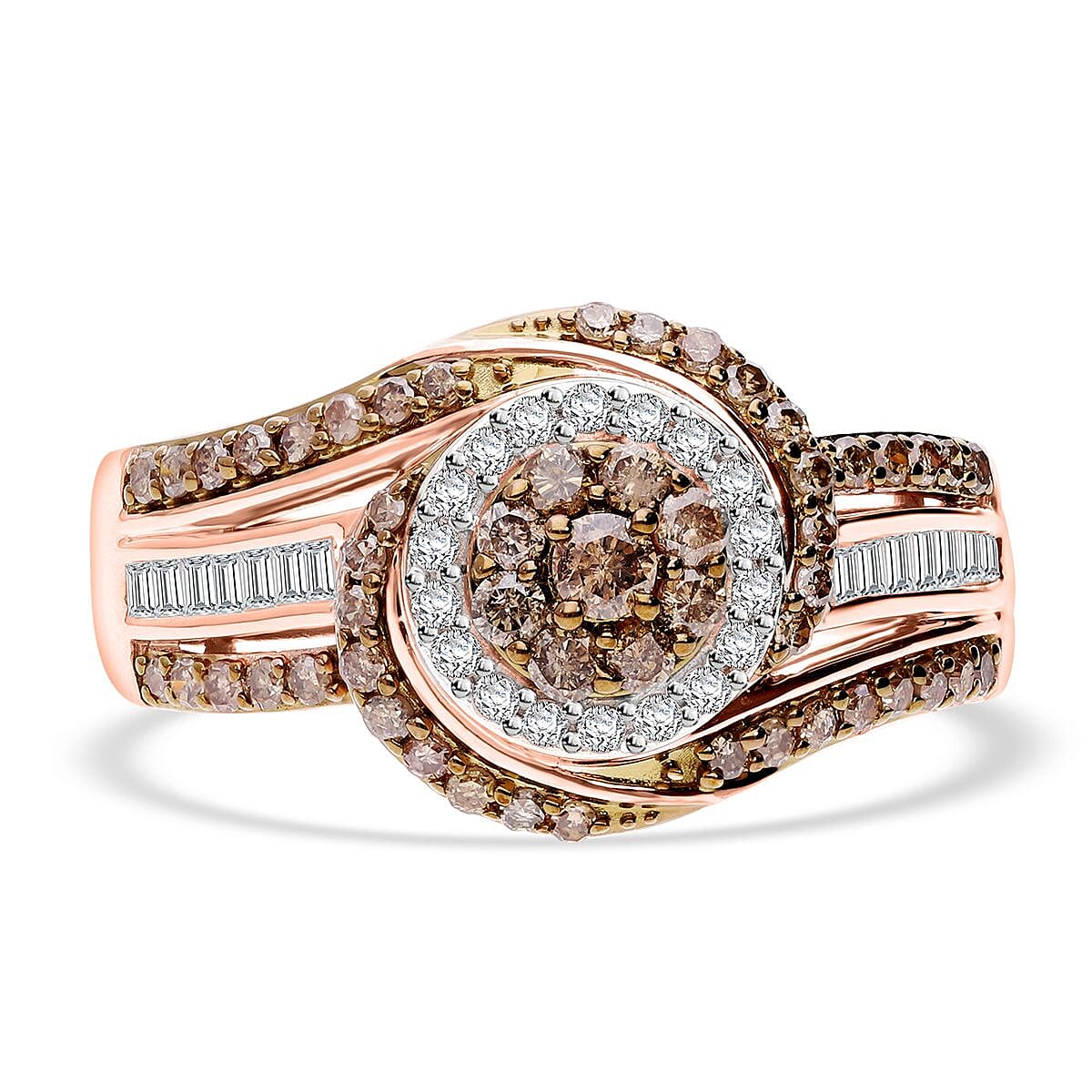 Natural Champagne and White Diamond 1.00 ctw Eternal Orbit Ring in Vermeil Rose Gold Over Sterling Silver (Size 10.0) image number 0