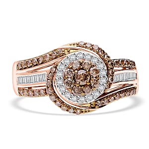 Natural Champagne and White Diamond 1.00 ctw Eternal Orbit Ring in Vermeil Rose Gold Over Sterling Silver (Size 10.0)