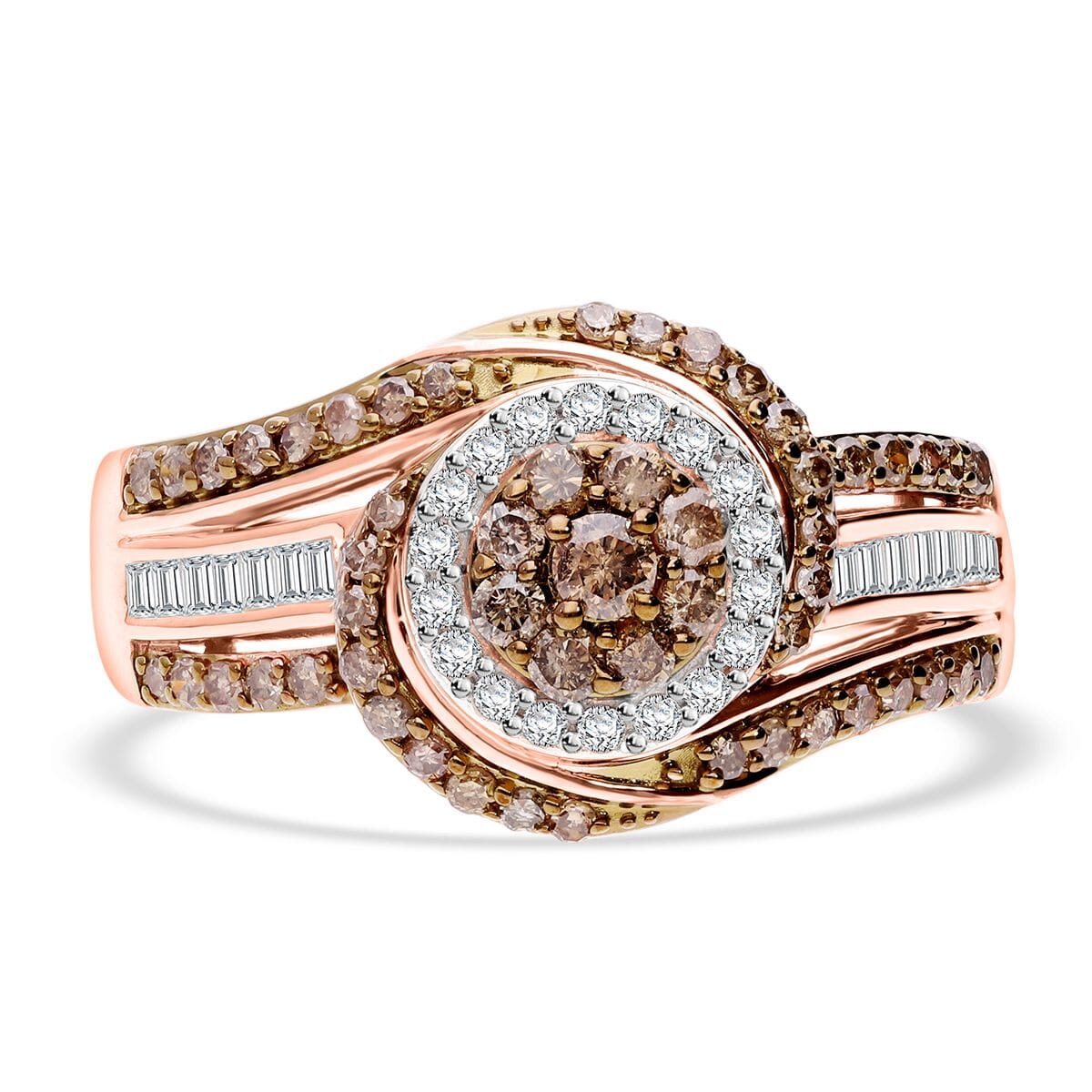 Natural Champagne and White Diamond 1.00 ctw Eternal Orbit Ring in Vermeil Rose Gold Over Sterling Silver (Size 8.0) image number 0