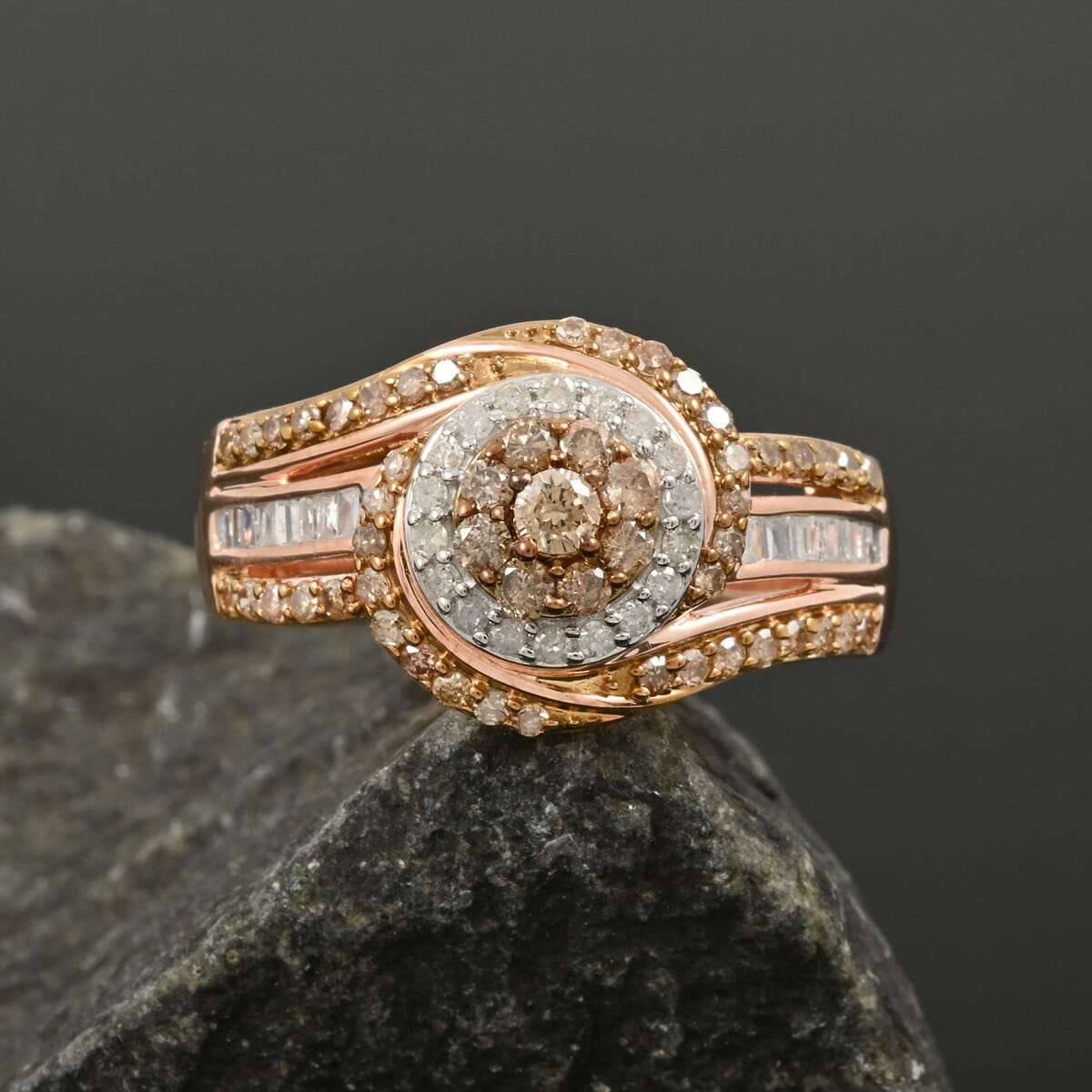 Natural Champagne and White Diamond 1.00 ctw Eternal Orbit Ring in Vermeil Rose Gold Over Sterling Silver (Size 8.0) image number 1