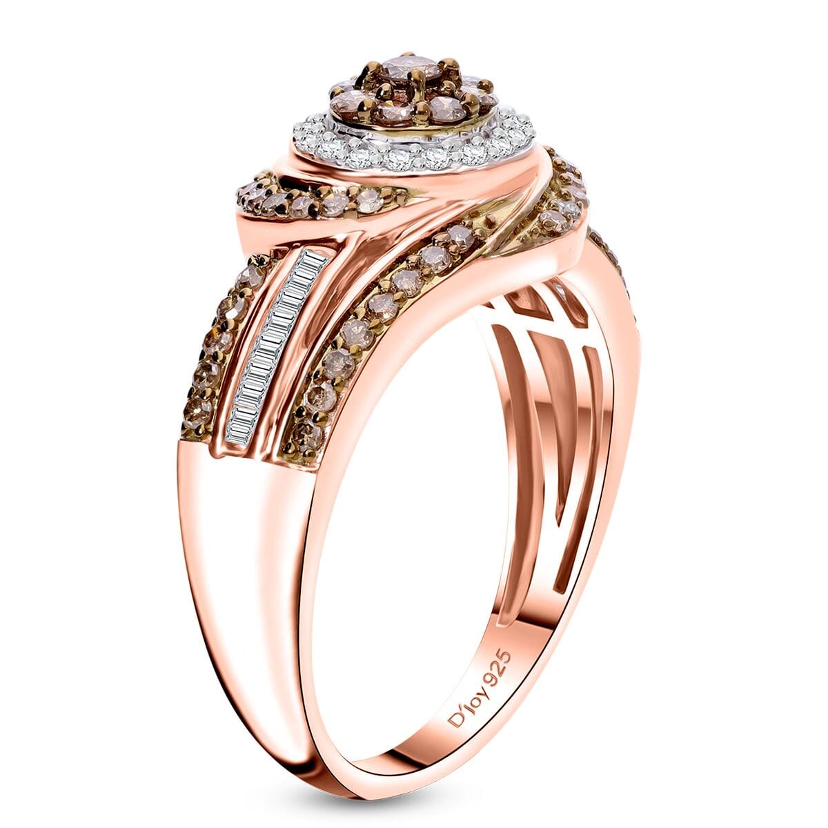 Natural Champagne and White Diamond 1.00 ctw Eternal Orbit Ring in Vermeil Rose Gold Over Sterling Silver (Size 8.0) image number 3