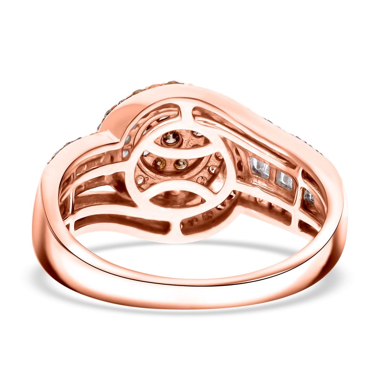 Natural Champagne and White Diamond 1.00 ctw Eternal Orbit Ring in Vermeil Rose Gold Over Sterling Silver (Size 8.0) image number 4