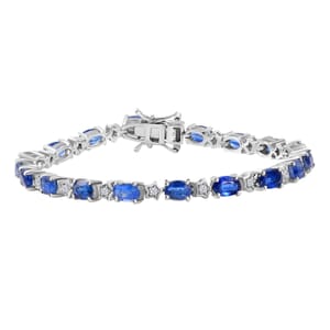 Kashmir Kyanite and Moissanite 11.65 ctw Celestial Bracelet in Rhodium Over Sterling Silver (7.25 In)