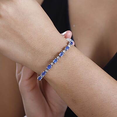 Kashmir Kyanite and Moissanite 11.65 ctw Celestial Bracelet in Rhodium Over Sterling Silver (7.25 In)