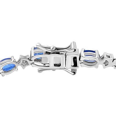 Kashmir Kyanite and Moissanite 11.65 ctw Celestial Bracelet in Rhodium Over Sterling Silver (7.25 In)