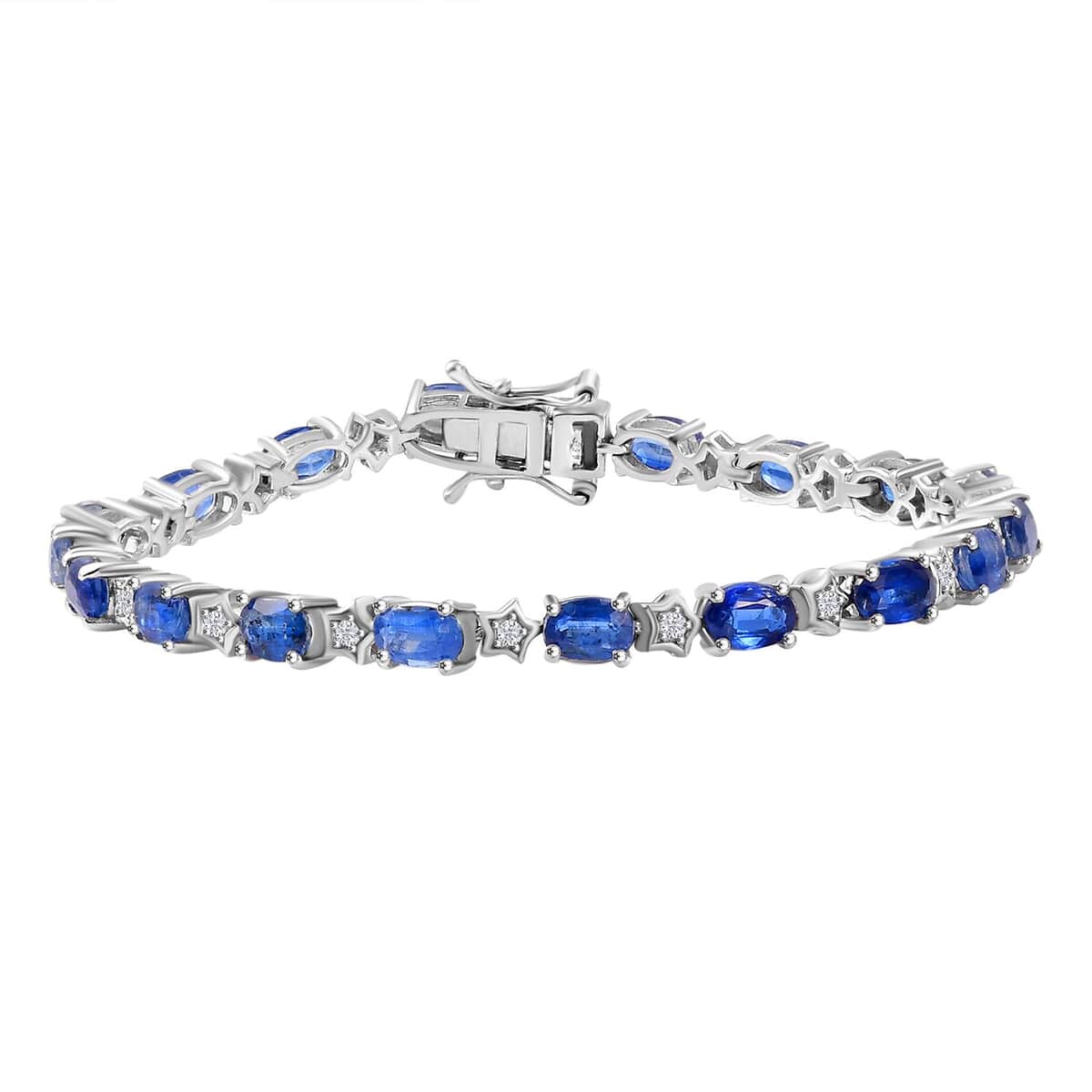 Kashmir Kyanite and Moissanite 12.85 ctw Celestial Bracelet in Rhodium Over Sterling Silver (8.00 In) image number 0