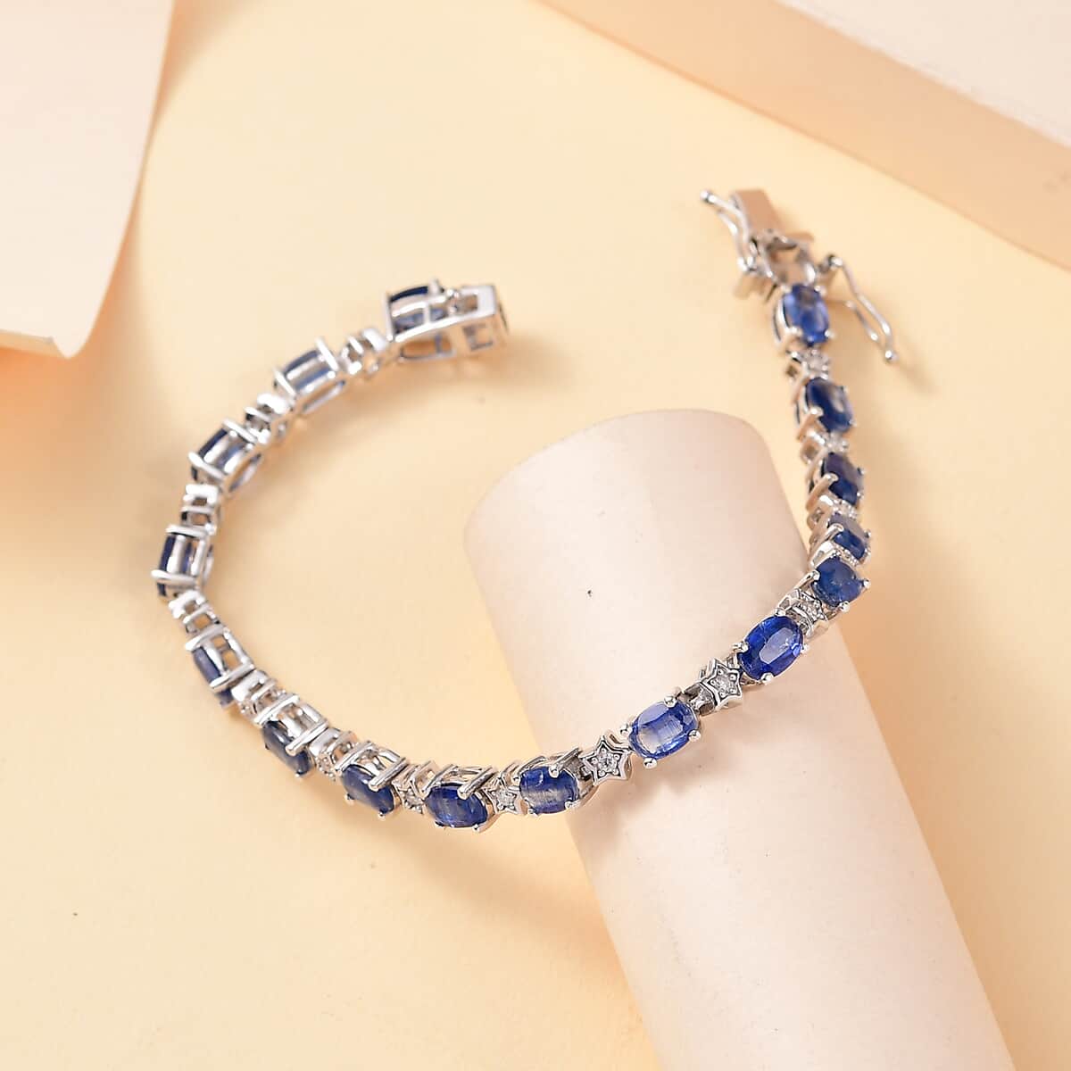 Kashmir Kyanite and Moissanite 10.40 ctw Celestial Bracelet in Rhodium Over Sterling Silver (6.50 In) image number 1