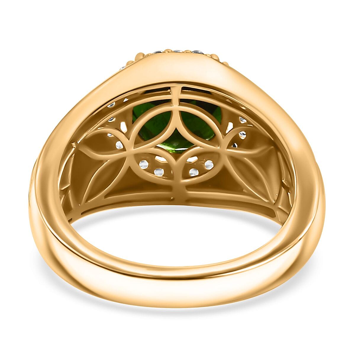 Chrome Diopside and White Zircon 4.60 ctw Men's Halo Ring in 18K Vermeil Yellow Gold Over Sterling Silver (Size 10.0)