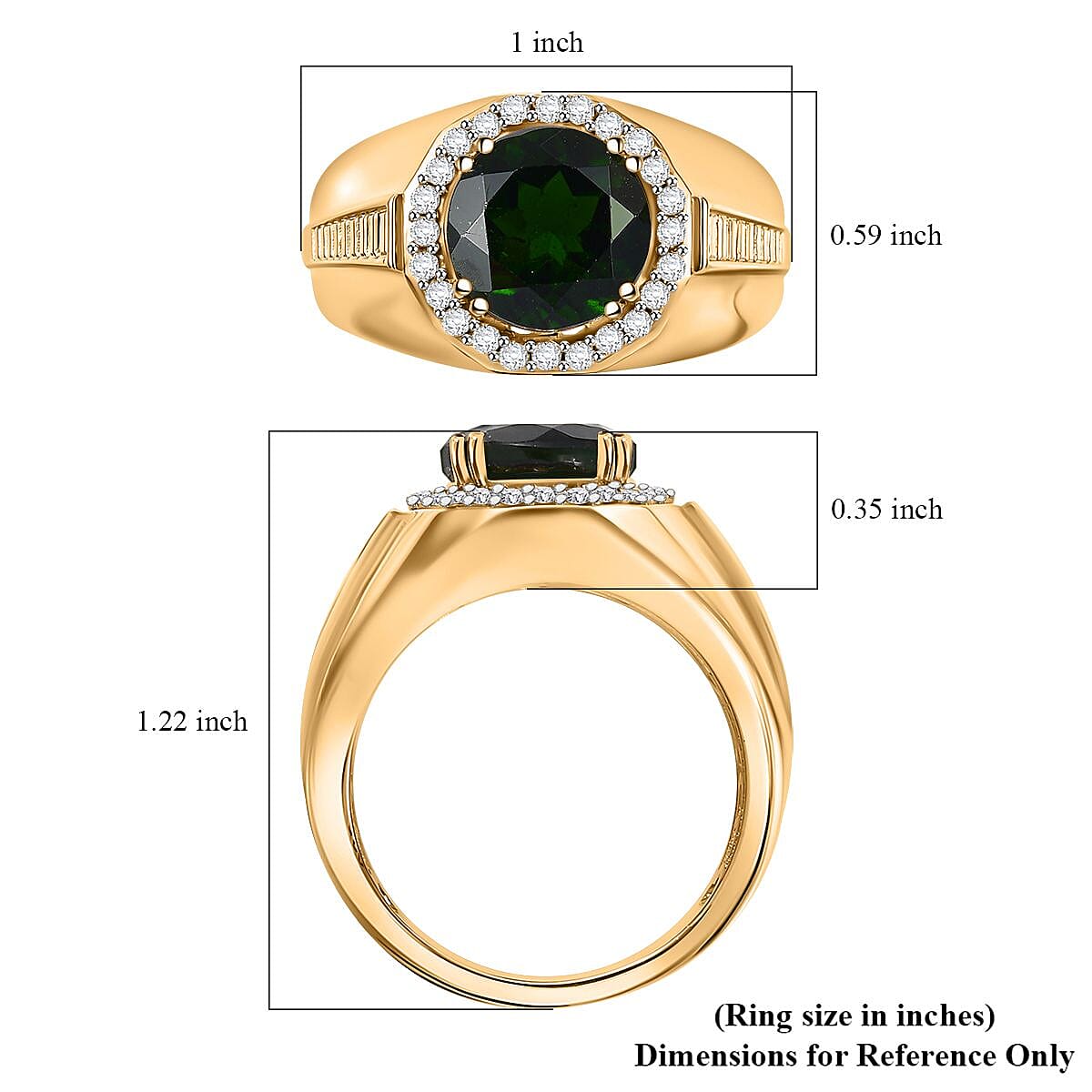 Chrome Diopside and White Zircon 4.60 ctw Men's Halo Ring in 18K Vermeil Yellow Gold Over Sterling Silver (Size 10.0)