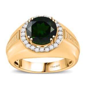 Chrome Diopside and White Zircon 4.60 ctw Men's Halo Ring in 18K Vermeil Yellow Gold Over Sterling Silver (Size 12.0)