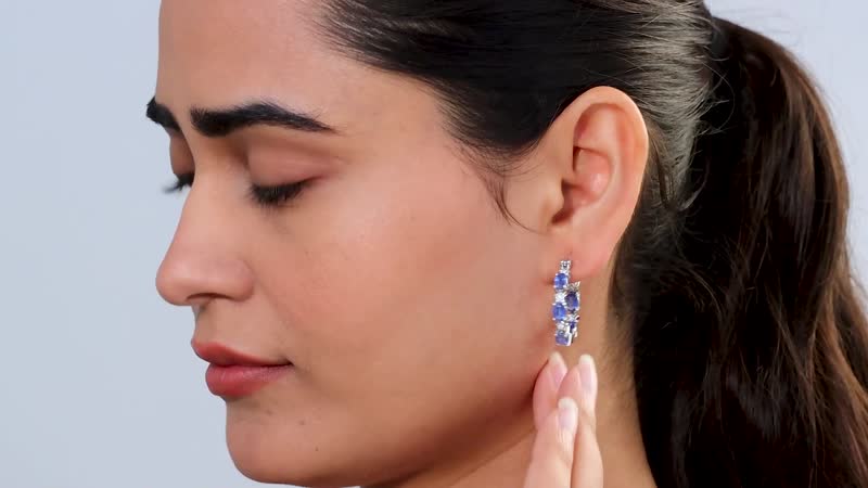 Kashmir Kyanite and Moissanite 6.10 ctw Celestial Hoop Earrings in Rhodium Over Sterling Silver