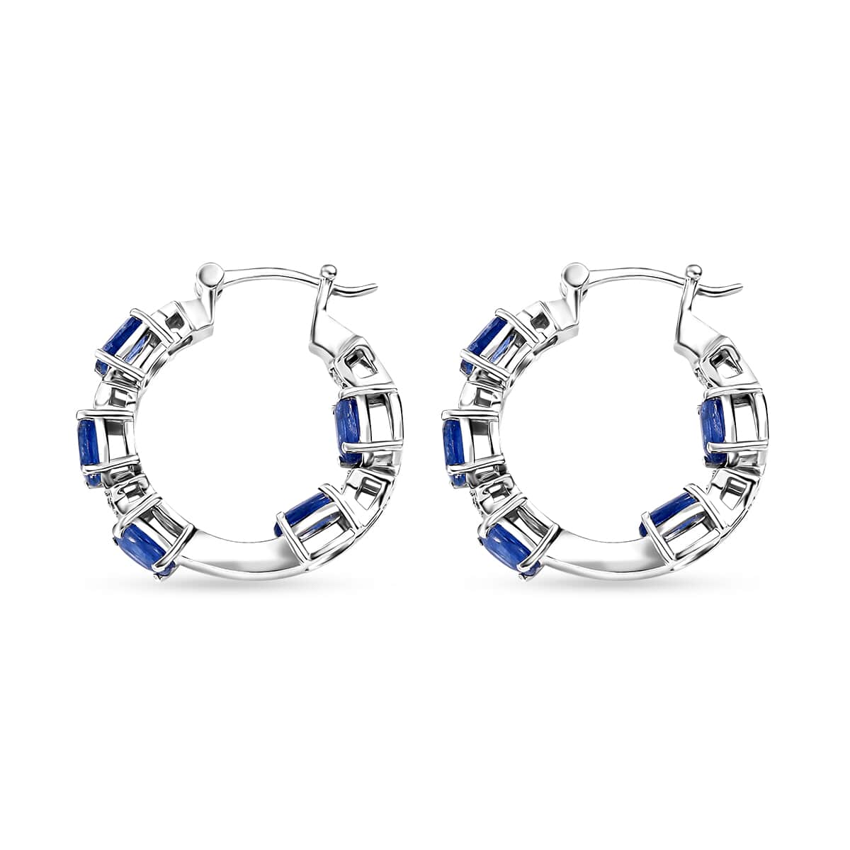 Kashmir Kyanite and Moissanite 6.10 ctw Celestial Hoop Earrings in Rhodium Over Sterling Silver image number 3