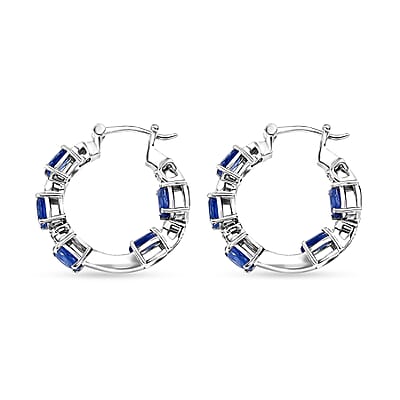 Kashmir Kyanite and Moissanite 6.10 ctw Celestial Hoop Earrings in Rhodium Over Sterling Silver