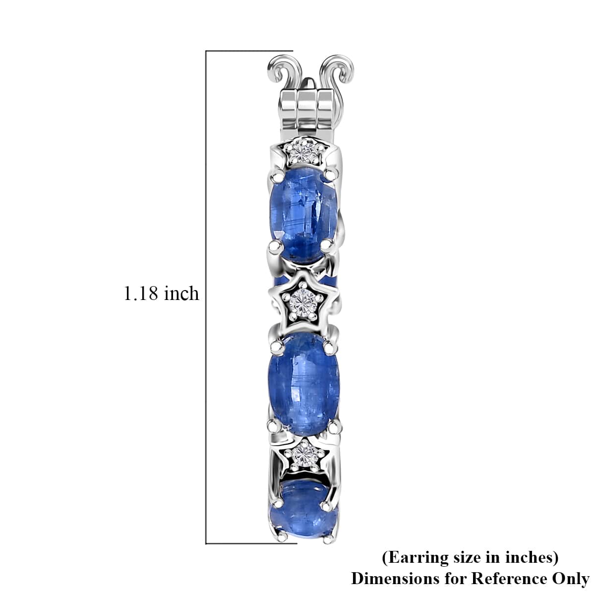 Kashmir Kyanite and Moissanite 6.10 ctw Celestial Hoop Earrings in Rhodium Over Sterling Silver image number 4