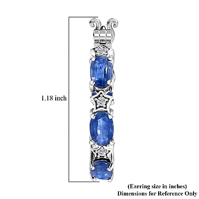 Kashmir Kyanite and Moissanite 6.10 ctw Celestial Hoop Earrings in Rhodium Over Sterling Silver