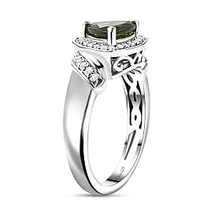 Chrome Diopside and White Zircon 1.70 ctw Halo Ring in Platinum Over Sterling Silver (Size 10.0)