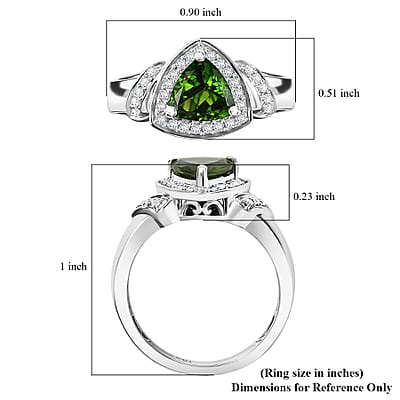 Chrome Diopside and White Zircon 1.70 ctw Halo Ring in Platinum Over Sterling Silver (Size 10.0)