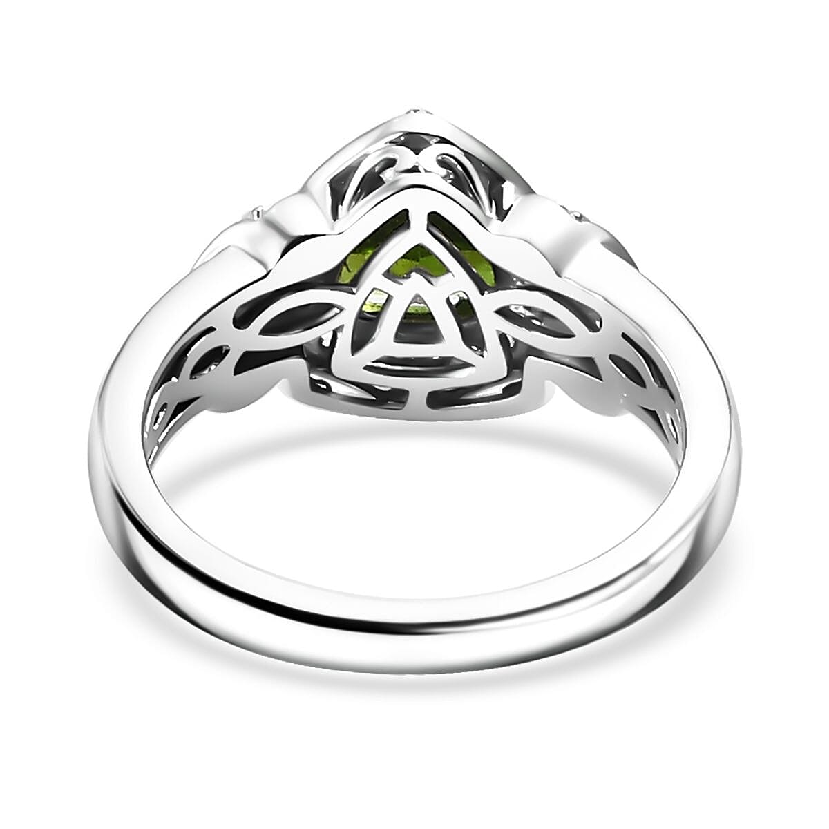 Chrome Diopside and White Zircon 1.70 ctw Halo Ring in Platinum Over Sterling Silver (Size 9.0) image number 4