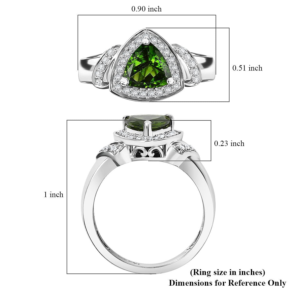 Chrome Diopside and White Zircon 1.70 ctw Halo Ring in Platinum Over Sterling Silver (Size 9.0) image number 5