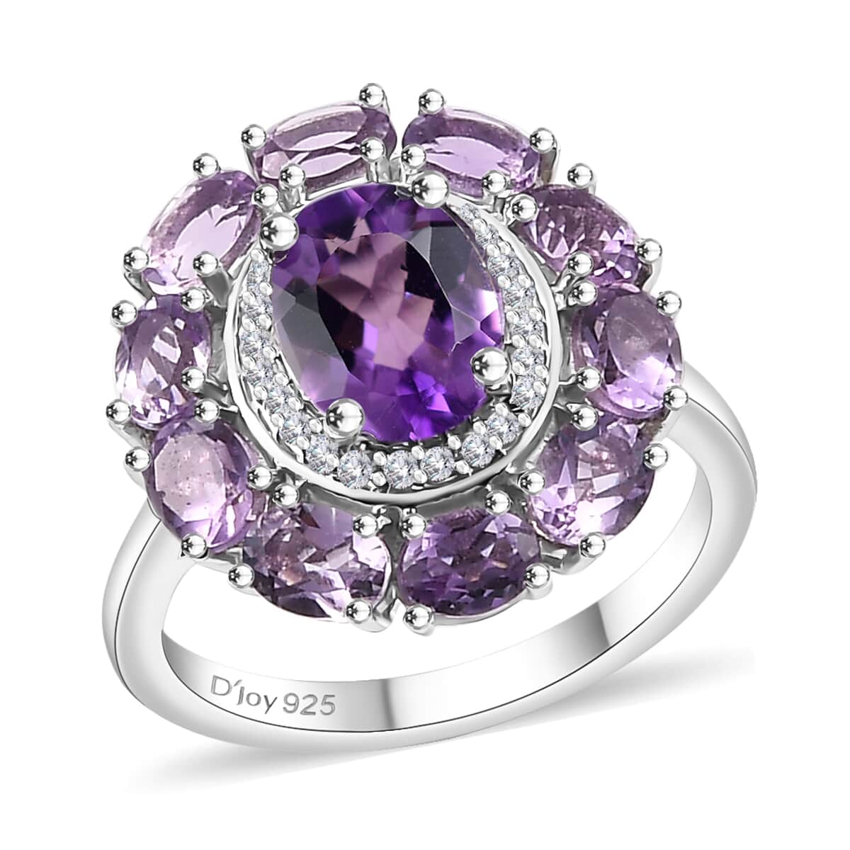 Bolivian Amethyst and Multi Gemstone 2.80 ctw Halo Ring in Rhodium Over Sterling Silver (Size 10.0) image number 0