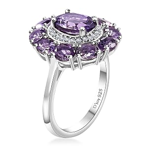 Bolivian Amethyst and Multi Gemstone 2.80 ctw Halo Ring in Rhodium Over Sterling Silver (Size 10.0)