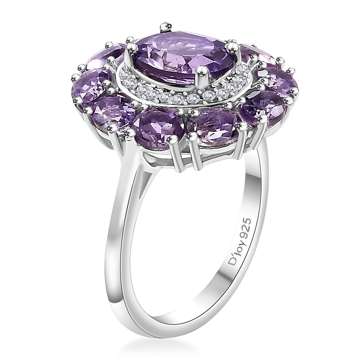 D'Joy Bolivian Amethyst and Multi Gemstone 2.80 ctw Halo Ring in Rhodium Over Sterling Silver (Size 6.0) image number 3