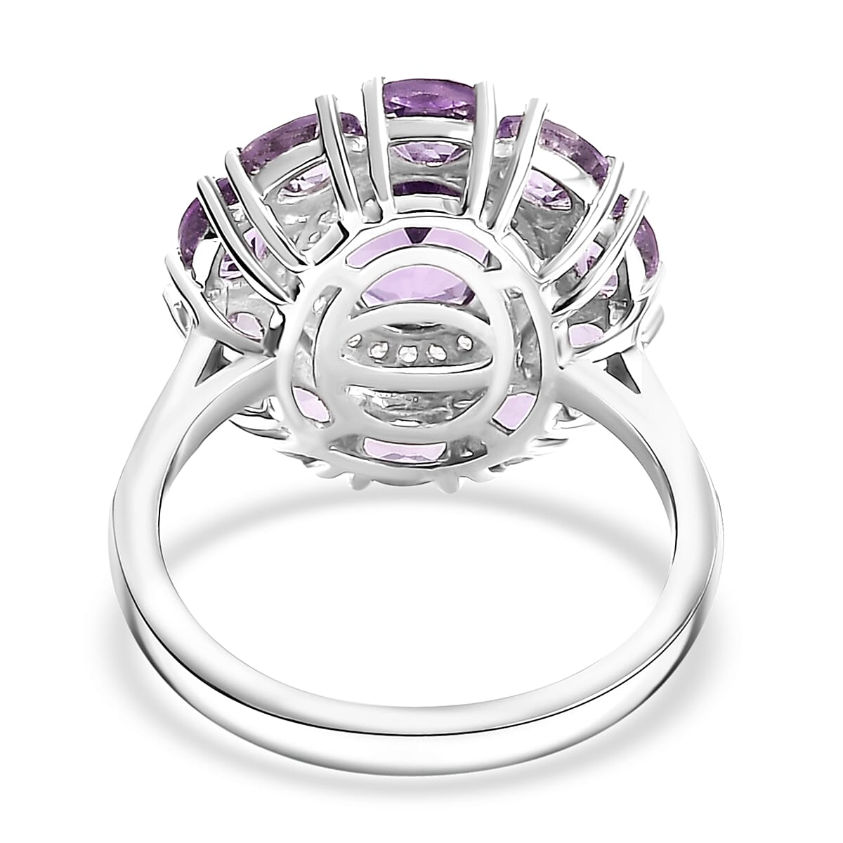 D'Joy Bolivian Amethyst and Multi Gemstone 2.80 ctw Halo Ring in Rhodium Over Sterling Silver (Size 6.0) image number 4