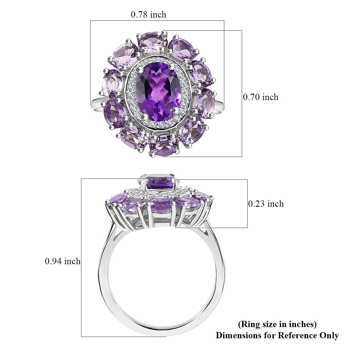 D'Joy Bolivian Amethyst and Multi Gemstone 2.80 ctw Halo Ring in Rhodium Over Sterling Silver (Size 6.0) image number 5